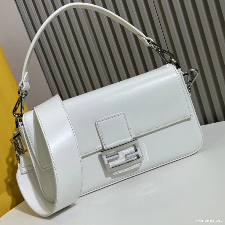 Affordable Fendi Medium Smooth Baguette Bag Tiffany White Leather In 0802